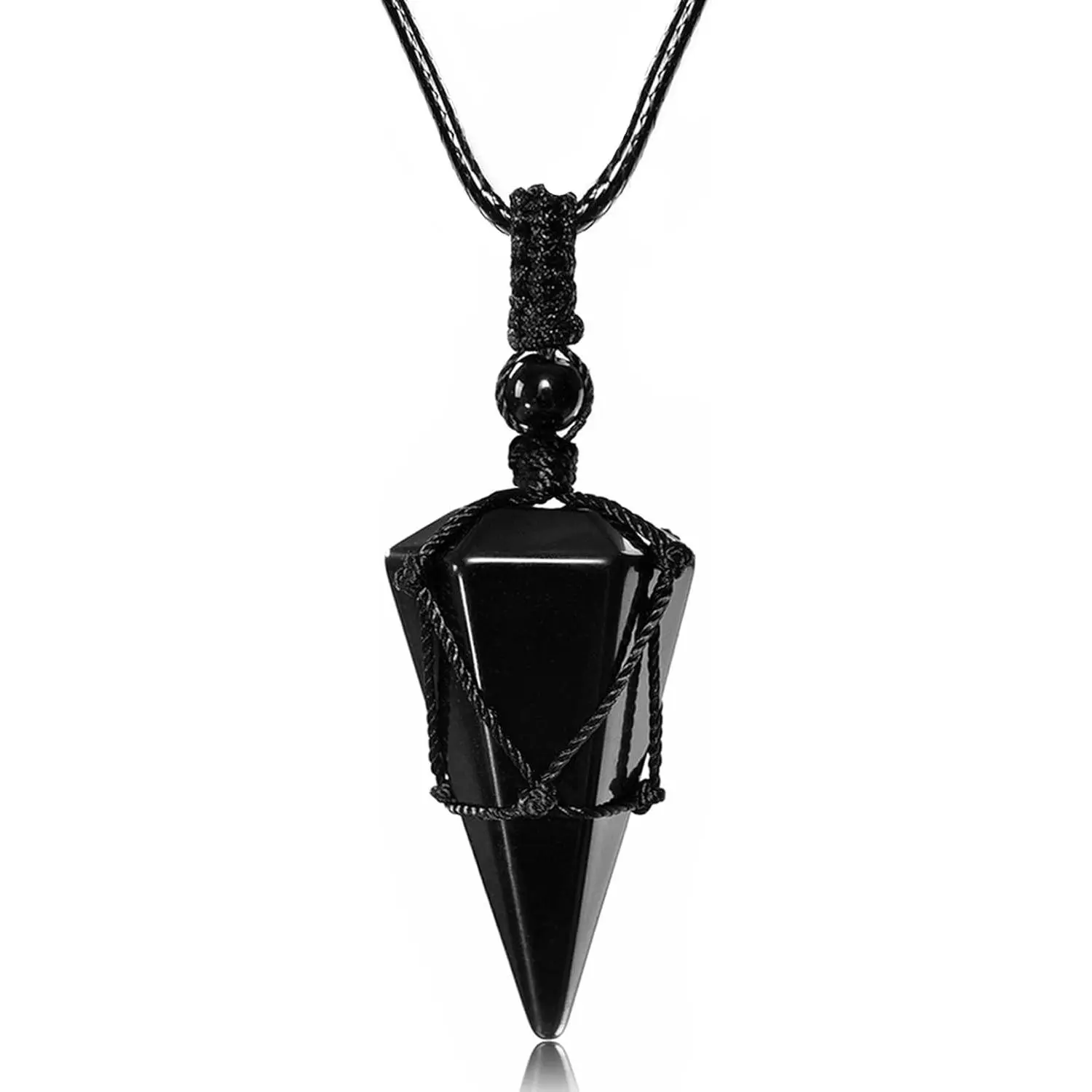 Mens Necklace 6 Facet Healing Crystal Stone Pendant Necklaces for Men Adjustable Natural Gemstone Pointed Necklace Energy Quartz Protect Jewelry for Women Men