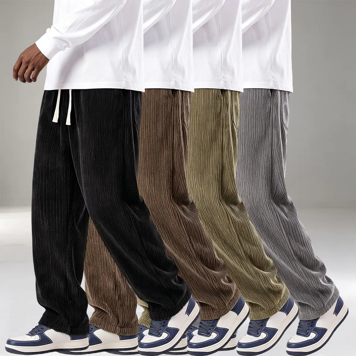 【JOGWAVE】Men’s Vintage Flannel Pants — Loose straight-leg solid-color long pants, suitable for all seasons and ideal for everyday casual wear and various occasions; machine-washable flannel dress pants.