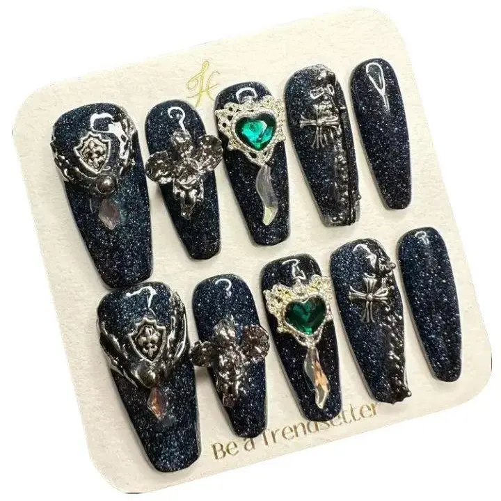 E9 Original work wearable armor fantasy blue night dream princess ultra-shiny  press-on nails