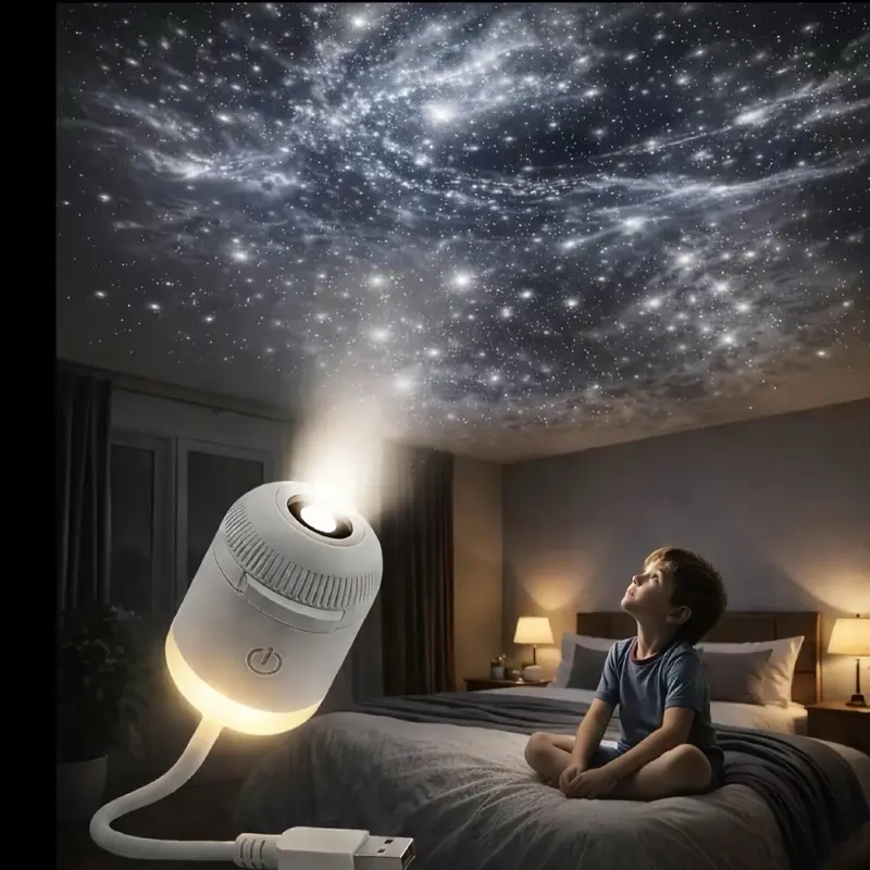 2-in-1 Galaxy Projector LED Table Lamp, USB-Powered Home Decor Light with Audios, Halloween Mini Novelty LED Lights for Bedroom Ceiling Wall
