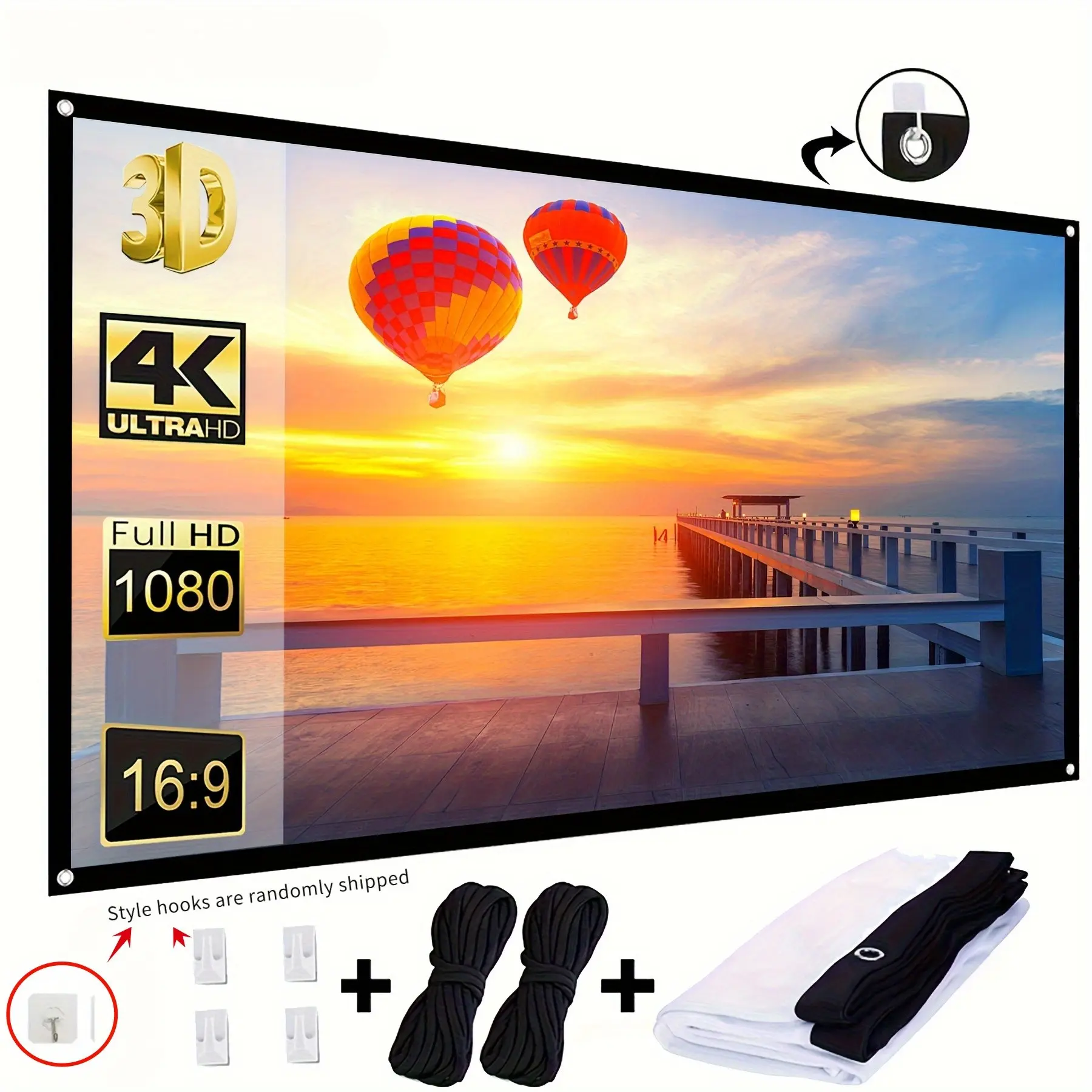 60-Inch 4K Projector Screen, Portable, Foldable & Wall Mounted Movie Projection Screen, HD Wrinkle-Resistant Durable Display, No Electronics Included