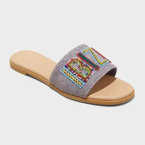 Women's Nehemia Beaded Canvas Slide Sandals - A New Day