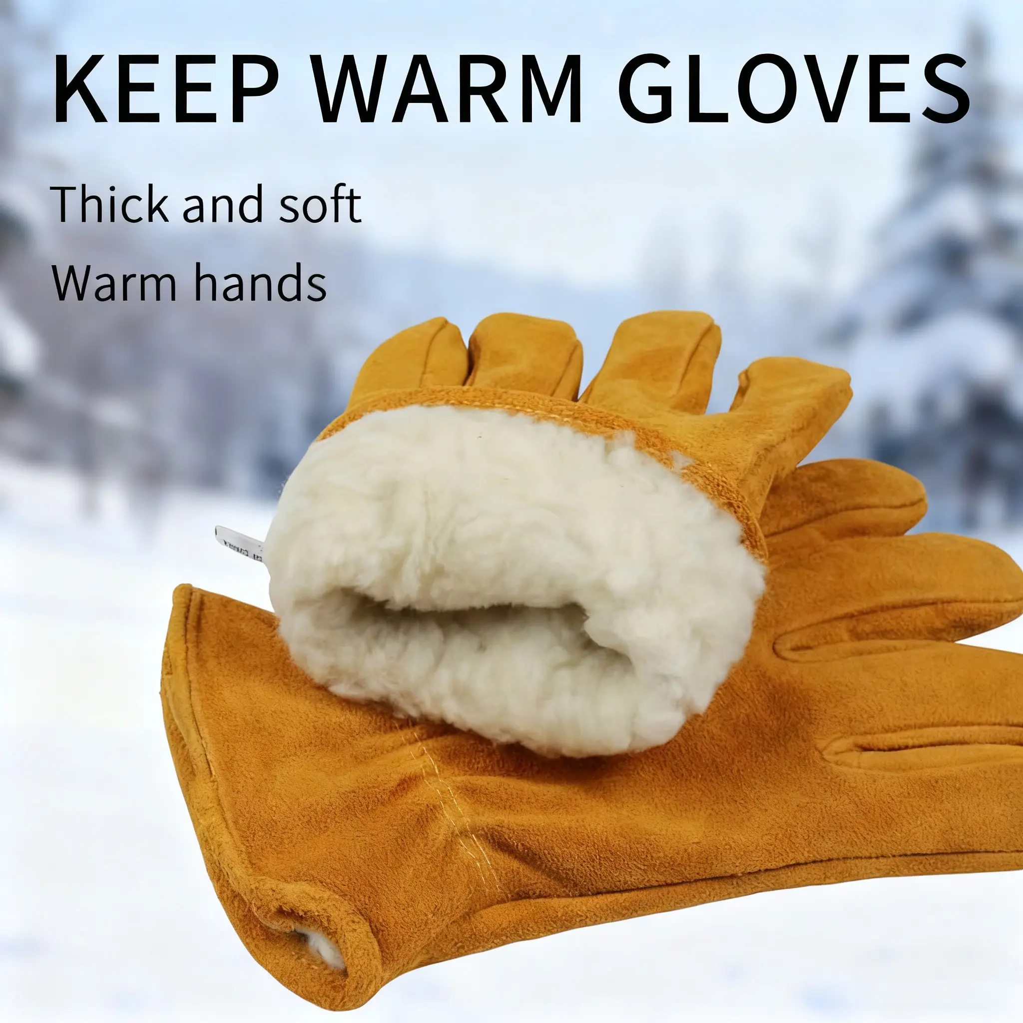 One pair of cowhide thermal gloves, unisex design, thickened for comfort and flexibility, suitable for outdoor use in cold winters.