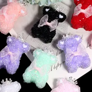 10pcs Sugar Bear Bow DIY Straight Hole Bead Creative Decorative Phone Chain Keychain Bag Chain Accessories Wholesale