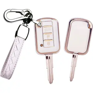 Key Fob Cover for Mitsubishi Eclipse Cross Outlander Sport Mirage G4 Lancer 2016-2021 Key Case Cover for Mitsubishi Accessories with Keychains Smart Remote Auto Key-White