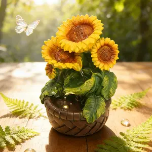 Tabletop Water Fountain Indoor Themed Sunflower Fountain Indoor Table Top Waterfall Desk Decor for Home Meditation Relaxation(Sun)