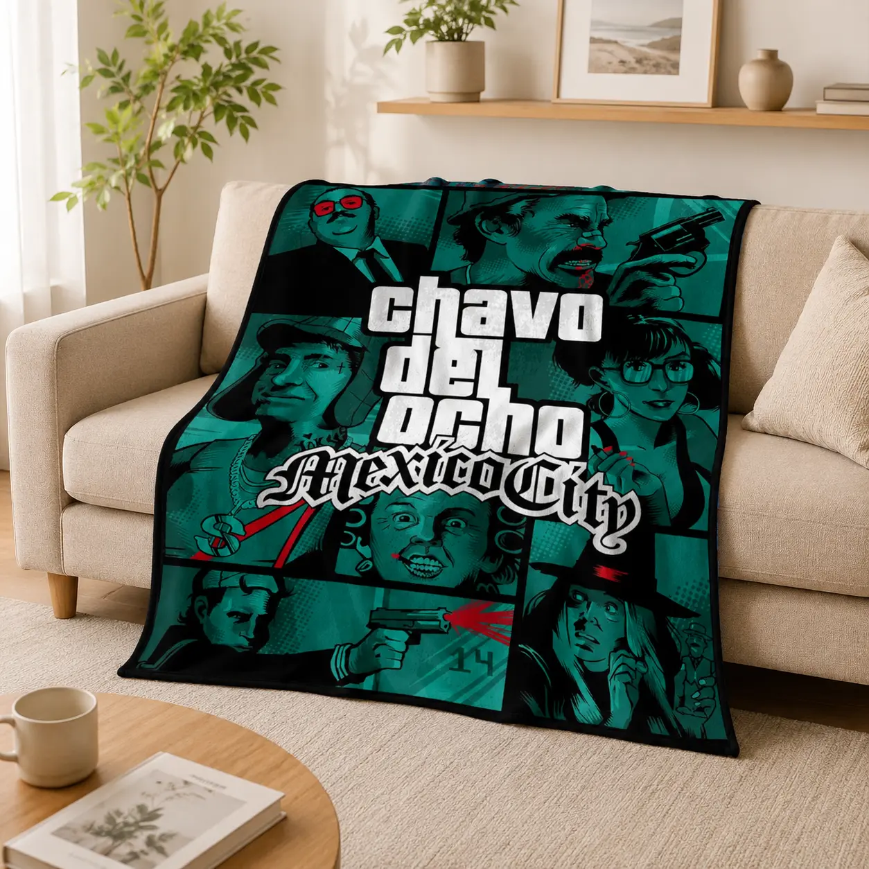 Chavo Del Ocho Inspired Flannel Blanket Mexico City Vintage TV Show Character Print Green Black Retro Design Soft Cozy Polyester Plush All Season Bedspread Throw for Sofa Bed Travel Birthday Gift