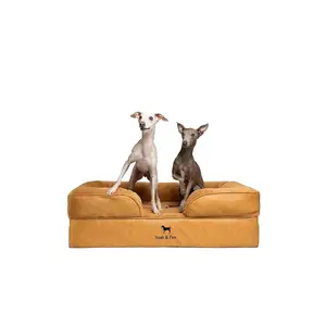 Noah & Paw Orthopedic Dog Bed 35x25x11 Inch For Large Dogs, Eggshell Memory Foam With Cooling Gel, Faux Leather Sofa Style