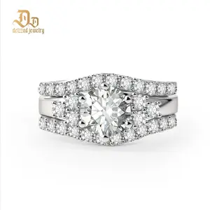 DELZZAD 2ct Timeless Embrace Promise Ring Wedding Ring Set Triple Engagement Stacking Ring The Grace Bridal Set VVS Synthetic Moissanite Ring Jewelry Copper Band  Solitaire Stackable Rings