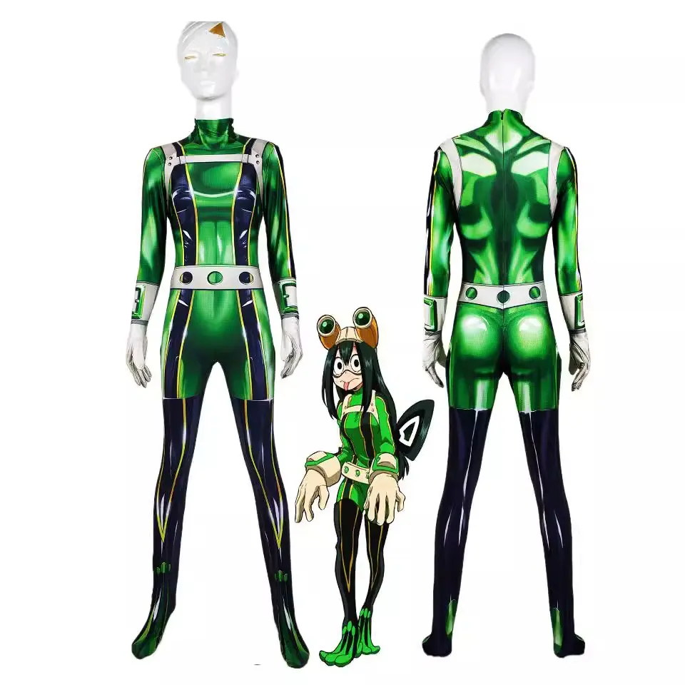 Women's Polyester Cosplay Bodysuit - Anime Character Print (All Might, Ochaco Uraraka), Flexible Full-Body Hero Outfit for Adult Comic Conventions & Halloween, 2XL, Care Note: Do Not Bleach, Cosplay Outfit