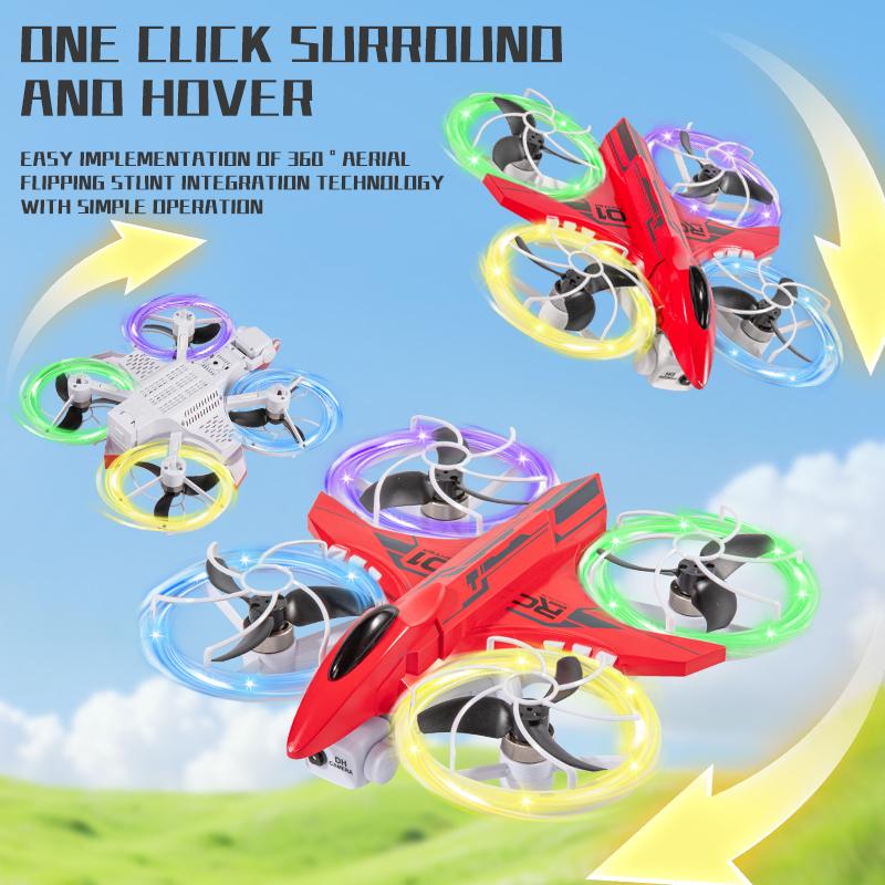 Beginner RC Drone with LED Light Stunt, Crash-Resistant Quadcopter Toy, Durable Remote Control Airplane, Great for Outdoor Play and Gifting