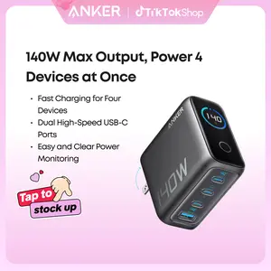 #SummerVibes Anker 140W GaN Laptop Charger, 4-Port Power Adapter with Intuitive Touch Controls and Fast Multi-Device Charging, Compatible with MacBook, iPhone 17/16 Series, Samsung, Pixel, and More