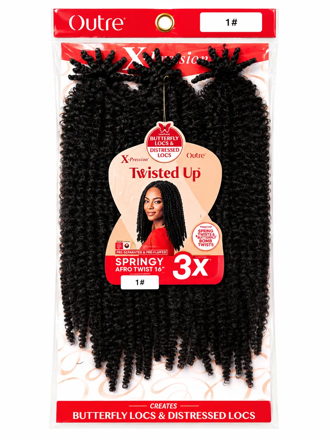 Outre Twisted Up Springy Afro Twist 10" 3X Butterfly Locs & Distressed Locs Hair Extensions 1#