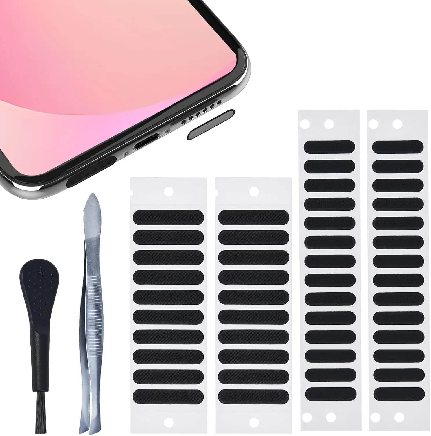 48PCS Lightweight Durable Universal Smartphone Speaker Dust Protector Fibre Mesh Protect Phone Stickers with Installation Cleaning Brush & Tweezer, Eye Care Accessories for iPhone 17/16/15 Pro Max,14-12 & Samsung Galaxy S23-S20