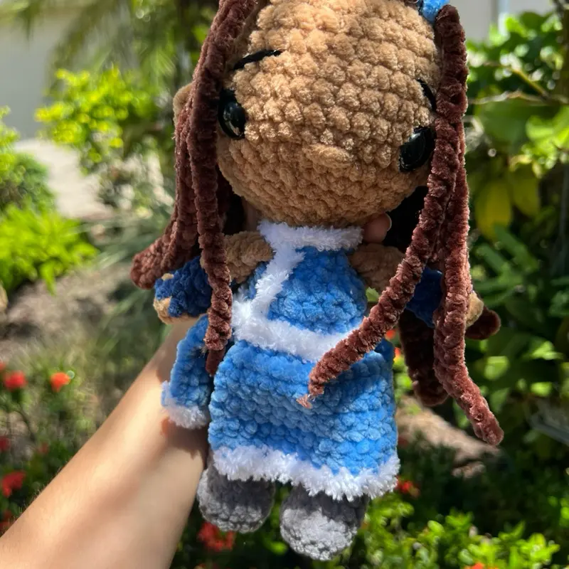 Handmade Water-Inspired Crochet Girl Plush | Blue Outfit Plushie