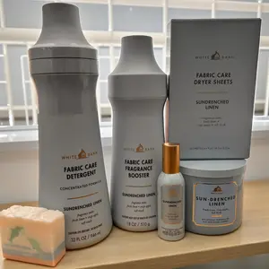 White Barn Sun-Drenched Linen Complete Home & Laundry Collection – Detergent, Booster, Dryer Sheets, Room Spray, Candle & Artisanal Dolphin Soap