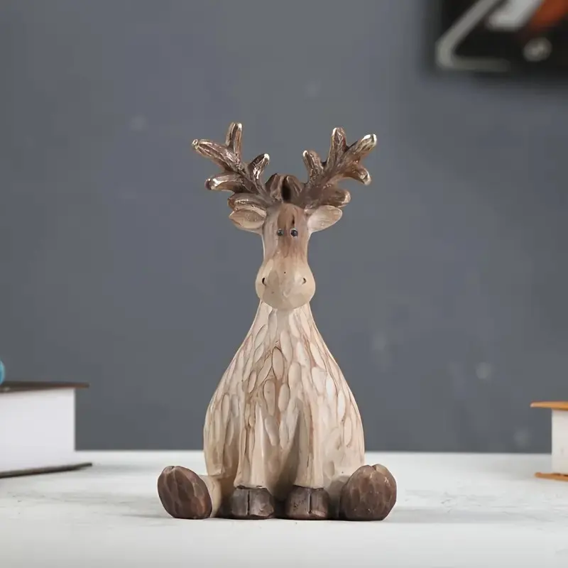 Resin Reindeer Ornament with Bristles, Cartoon Style Christmas Decor, Detailed Craftsmanship, Perfect for Home & Gifts, Ornaments Decor