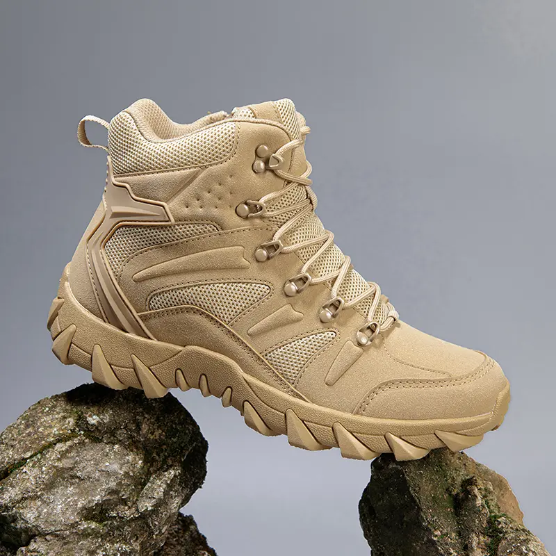Men's Tactical Boots - Lightweight Comfortable All-Weather Work Boots with Side Zippers for Motorcycle Combat Hiking Outdoor Safety Wear Asymmetrical Structure Height-Adjustable Laces Solid Color High-Top Anti-Slip Sole Trekking Shoes
