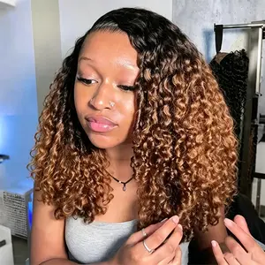 [3 In 1 Half Wig] Hot Star Wear Go Half Wig Human Hair T1B/4 Burmese Curly Wigs for Women Drawstring Seamless Flip Headband Wig Beginner Friendly