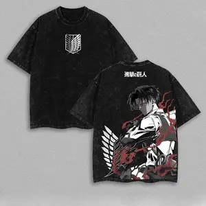 Levi Ackerman Anime Tshirt V Retro Vintage Washed Heavyweight Cotton Tee Attack on Titan Merch Streetwear Menswear Graphic Tee Oversized