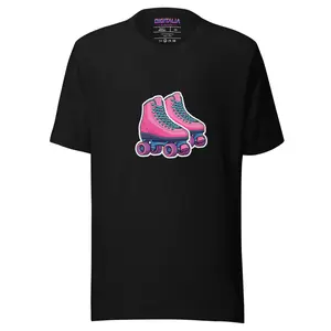 Men's Short-Sleeve Cotton Graphic T-Shirt, Unisex Round Neck Streetwear Tee, Cute Digital Roller Derby Pink Roller Skates Theme, Casual Fit, XS-5XL Sizes, Shortsleeve, Tshirt