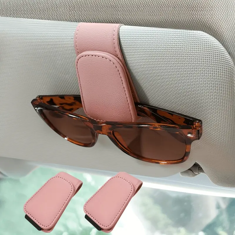 Car sun visor sunglasses holder, magnetic PU leather glasses sunglasses hook, used for cars, ticket clips, glasses holder, Car Accessories