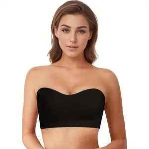 Strapless Bras for Women, Non-Slip Silicone Bandeau Bra, Wireless Padded Bralette Seamless Tube Top Push Up Bra