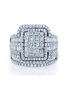 2 Piece Set Luxurious Metal Coated Artificial Zircon Elegant Ring for Women, Fashion Engagement Rings, Unique Rings, Perfect for Wedding Engagement Anniversary Party Gifts, Bridal Engagement Ring