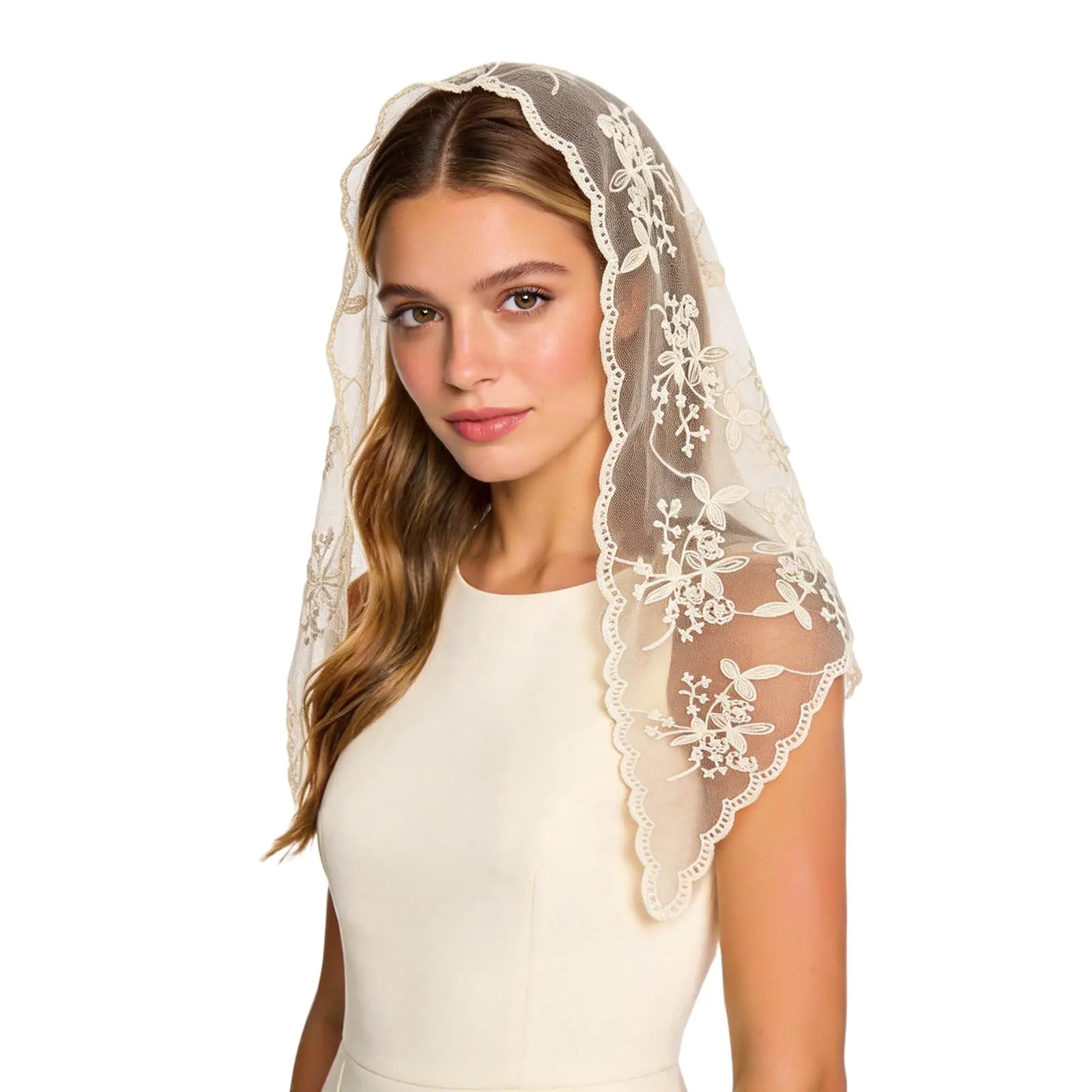 Classic Mantilla Veil 2-Pack Triangular Shape Head Scarves, Black & White 2-Piece Set for Church Events, Prayer & Mass (Party Hats, Masks & Accessories)