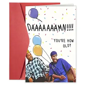 1pc Funny "How Old Are You" Birthday Card Suitable for Men & Women - Humorous Aging Joke Greeting Cards Envelope Included, Red Cartoon Party Hats & Balloons Design, Colorful Age Joke Card for Birthdays & Aging Humor Gifts