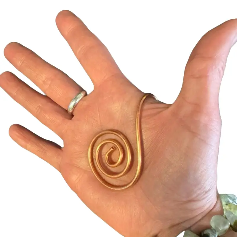 Single Reiki Palm Ring- FREE Crystal with each purchase! Handmade Solid Copper Design for generating and enhancing healing energy in Hand Chakras. Sol