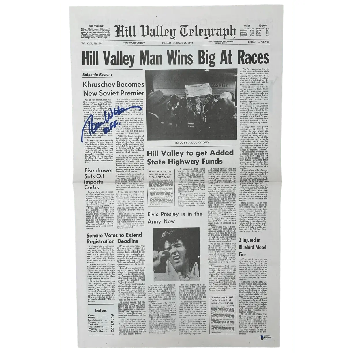 Tom Wilson Authentic Autographed Back to the Future Replica Newspaper #2