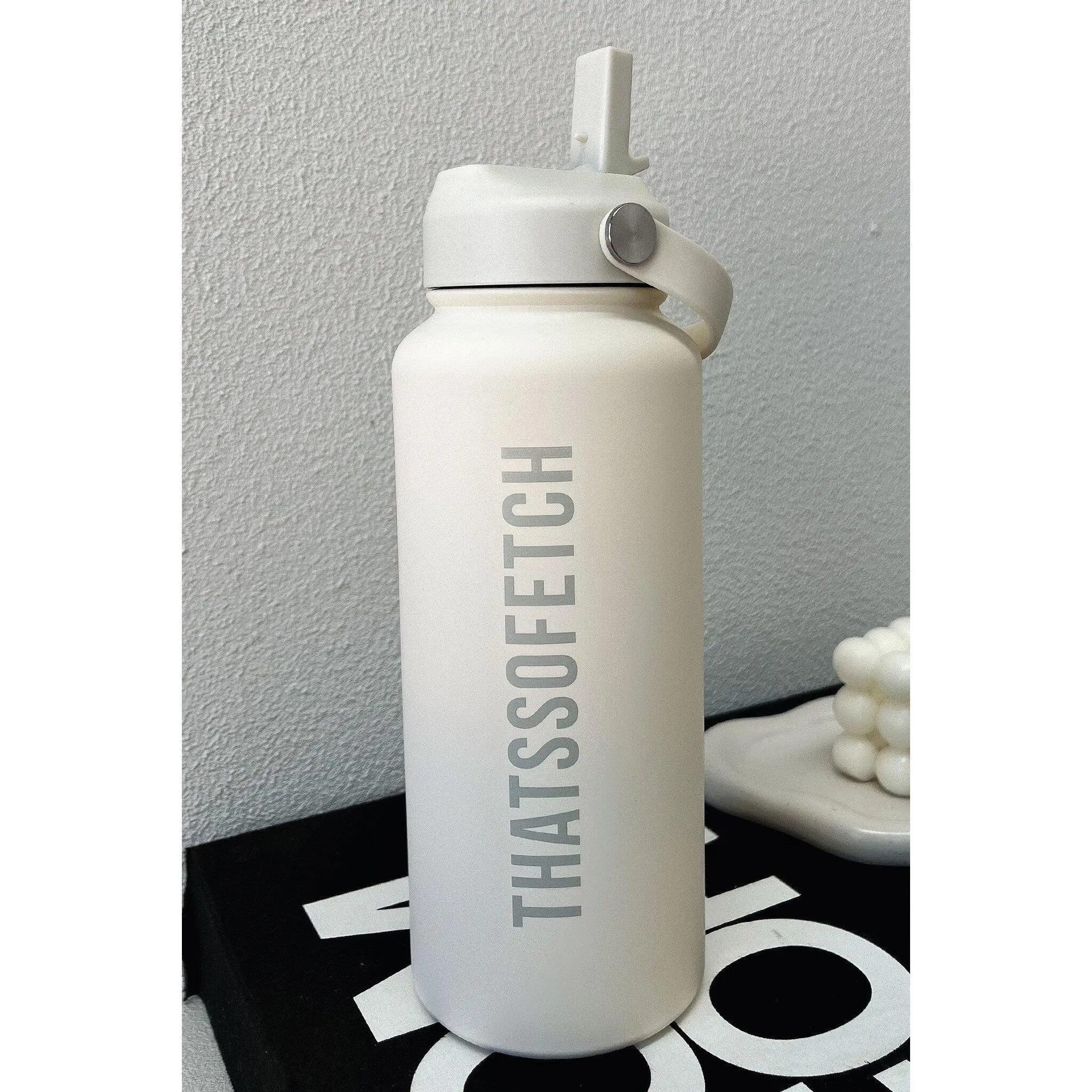 TSF Insulated 1L Capacity Vacuum Flask (500-1,000 ml), Wide Mouth with Lid and Straw, Stylish Handy Drinkware for Adults’ Kitchen Use - Ivory, Keeps Drinks Cold or Hot