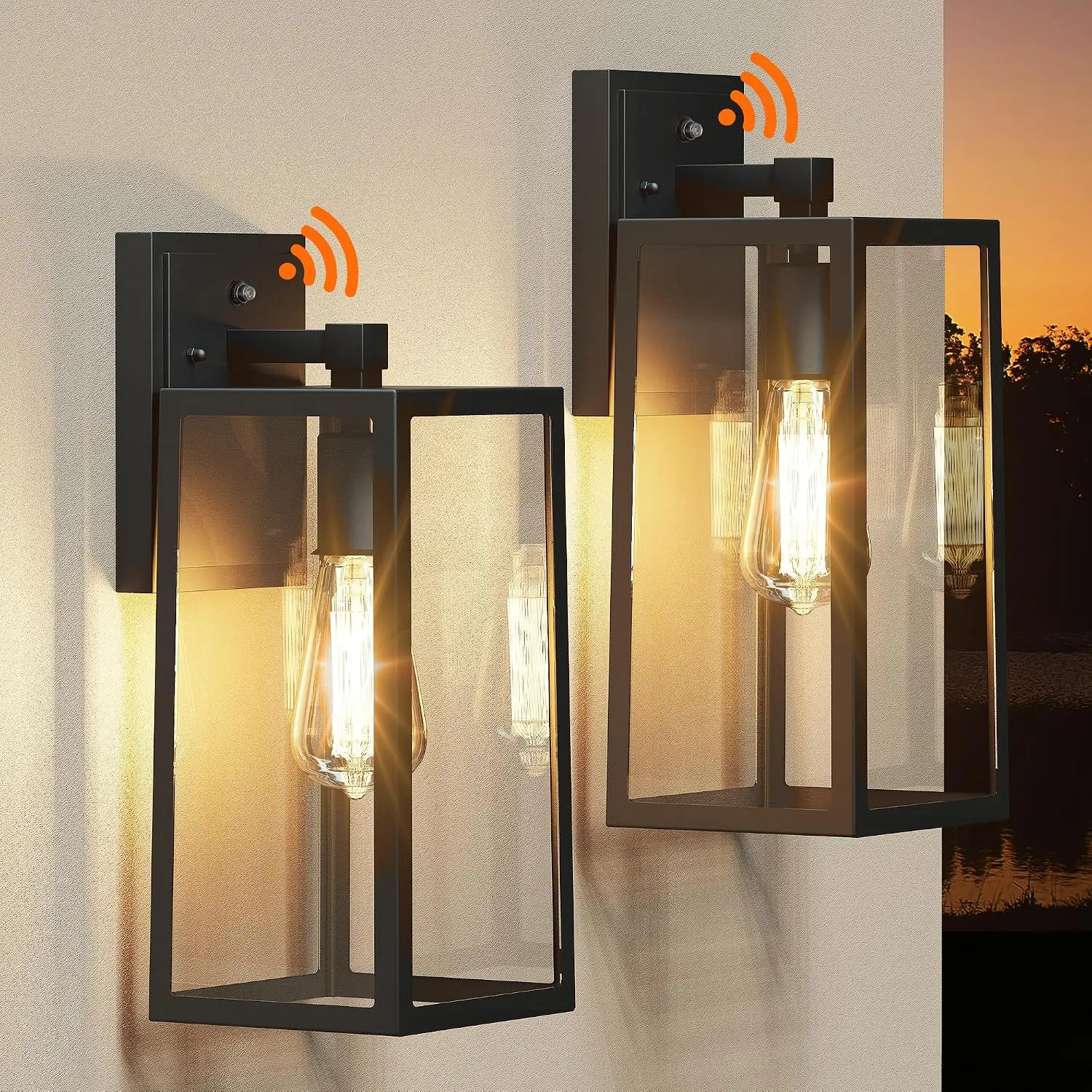 Dusk to Dawn Outdoor Light Fixtures Wall Mount, Sensor Porch Lights, Anti-Rust Exterior Wall Sconce Lighting Lamp, Waterproof Wall Lantern for Doorway, Garage, 2-Pack