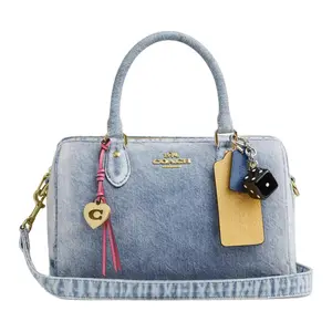 COACH Rowan 25 Medium Logo Charm Fabric Shoulder Tote Bag in Light Indigo for Women