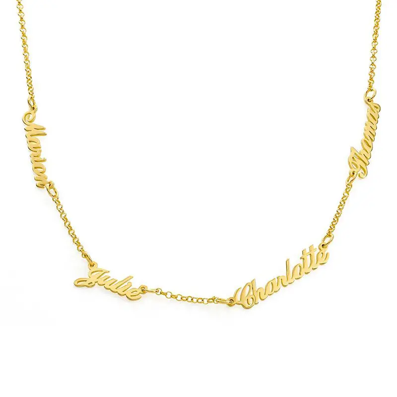 A stainless steel 18k gold-plated personalized multi-name custom necklace pendant for ladies is a Christmas gift for your girlfriend, wife and mother