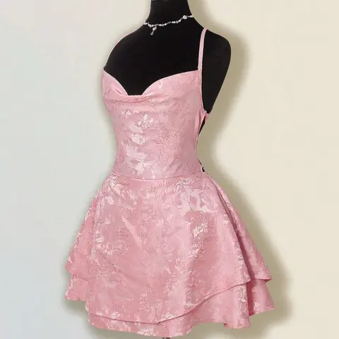 Women's New Fashion Elegant Style Solid Color Jacquard Satin Fabric Backless Cross Strap A-Line Fitted Short Dress, Sexy Waist Cinching Formal Party Dress, Summer