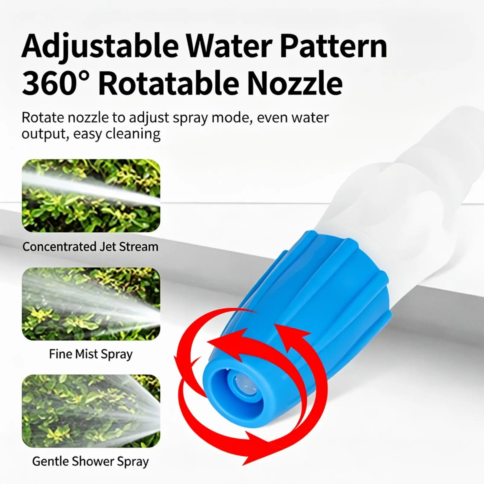 2 Pack Adjustable Garden Hose Nozzles with 2 Hose Clamps, 360° Rotatable Water Spray Nozzle Leak Proof, 3 Spray Modes for Gardening Car Wash Patio Cleaning