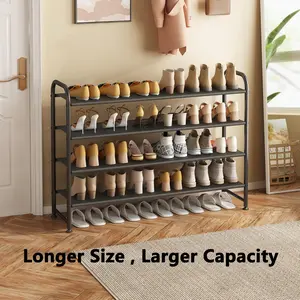 Shoe Rack shelf 4 Tier Long Storage Organizer Shoe Cabinet Storage Wide Metal Black Smooth Shoe Tower tier long shoe organizer Stackable Multipurpose