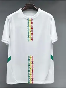 Men's Ethnic Print Quick-Dry T-Shirt, Breathable Short Sleeve Casual Top, Vintage Tribal Pattern Summer Tee, Lightweight Workout Shirt