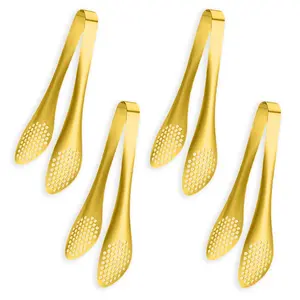 4 Pcs Gold Serving Tongs – 9 Inch Stainless Steel Salad Tongs, Buffet & Appetizer Utensils, Heavy Duty Dessert Tongs for Parties, Catering, Home Use outdoorfun