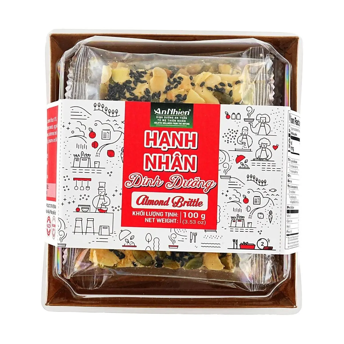 AN NHIEN Vietnamese Almond Pumpkin Seed Crisps 100g | Sugar-Free Healthy Snack | Nutritious Meal Replacement