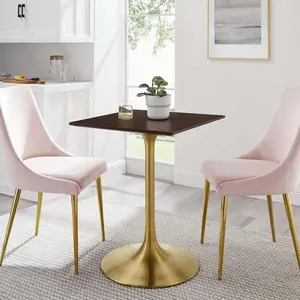 Modway Lippa 24" Square Wood Dining Table in Gold Cherry Walnut