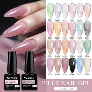 MTSSII 7ml Jelly Nude Pink Transparent French Gel Polish Manicure Translucent Nude Rose Pink Jelly Glass Milky White Varnish Rainbow Color Nail Art Varnish Soak Off Gel