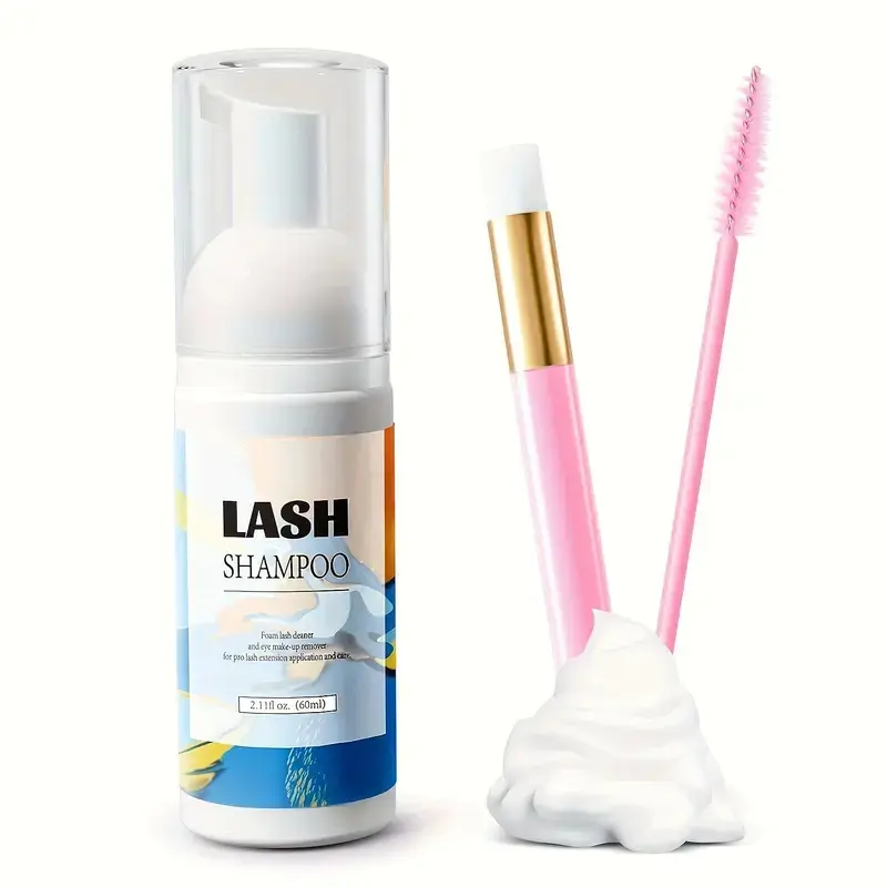 60ML False Eyelash Cleaner Mousse, Eyelash Foam Cleanser, Non-Irritating Lash Makeup Remover, Gentle Makeup Remover, Includes Soft Bristle Brush & Mascara Applicator