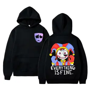 Retro Pomni Hoodie - Everything Is Fine Jester Graphic Pullover, Vintage Oversized Unisex Fit for Digital Circus Anime Fans, Soft Cozy Streetwear Cotton