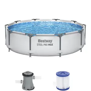 Bestway Steel Pro MAX 10 Feetx30 Inches Round Above Ground Outdoor Swimming Pool with Pump