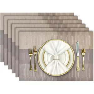 Placemats Set of 6, Heat Resistant Place Mats, Washable PVC Table Mats, Woven Vinyl Plastic Placemats for Dining Table, Non-Slip Stain Resistant Kitchen Table Placemats Easy to Clean