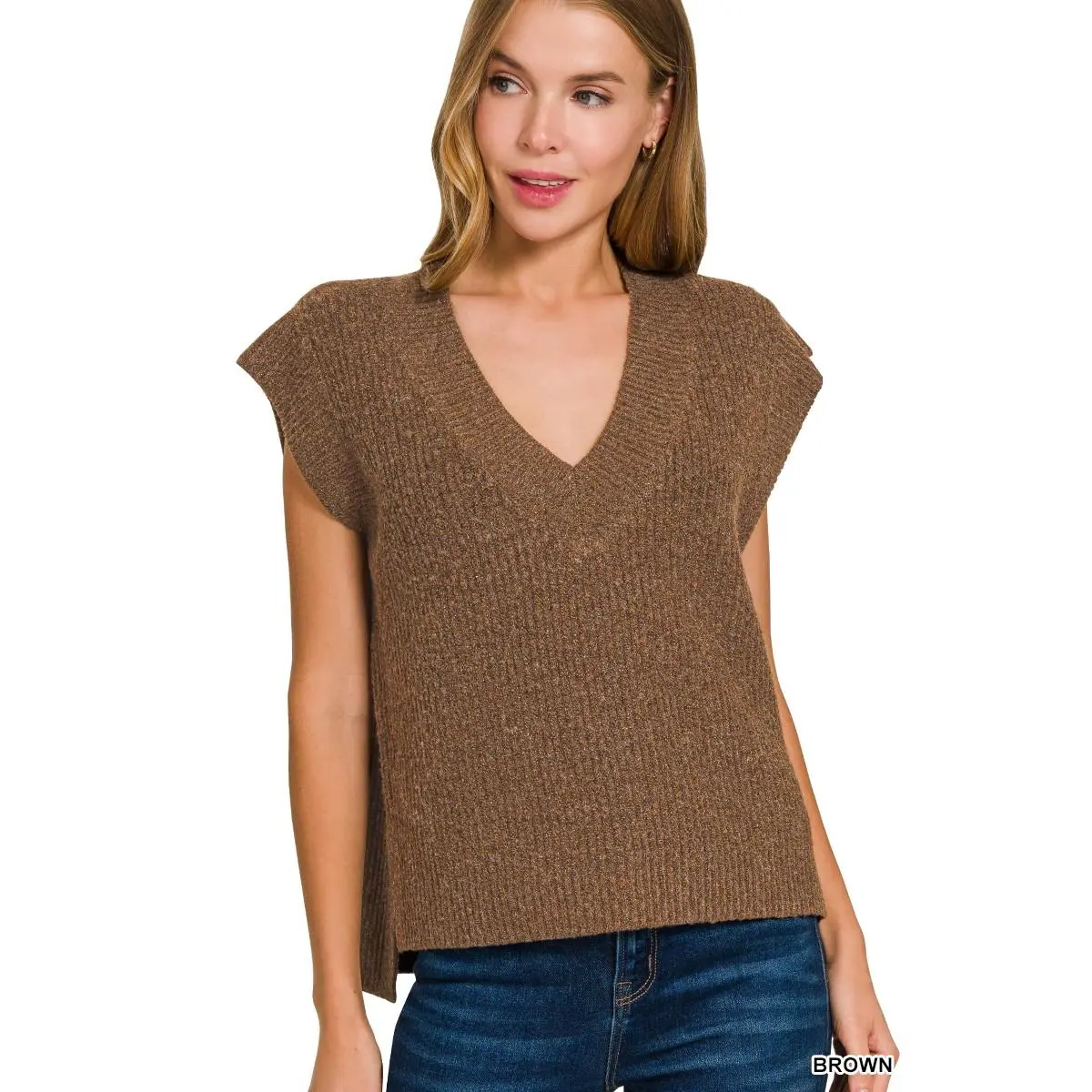 Zenana Oversized Sweater Vest with Side Slit