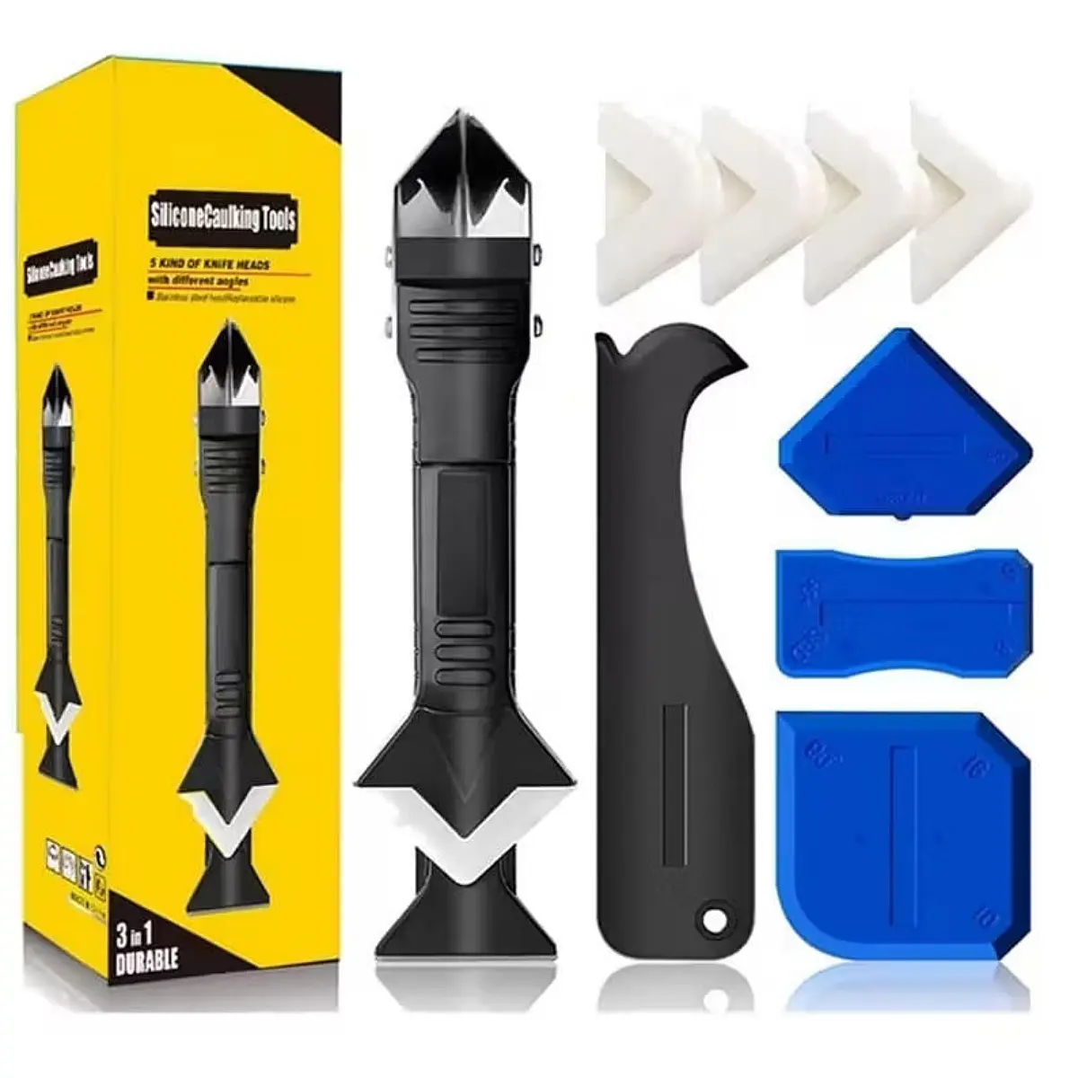3 in 1 Silicone Caulking Tools Caulk Remover Tool Kit Sealant Finishing Tool Grout Remove Scraper Caulk Remover Glass Glue Angle Scraper for Bathroom, Kitchen, Floor, Window, Sink Joint, Frames Seal
